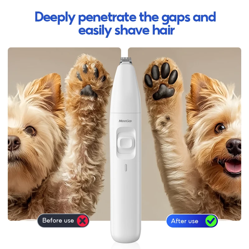 MeeGoo DU-HT06 Pet Clipper, Small Precision Blade, Low Noise Ceramic Blade, Rechargeable Dog/Cat Paw Face Ear Trimmer, White