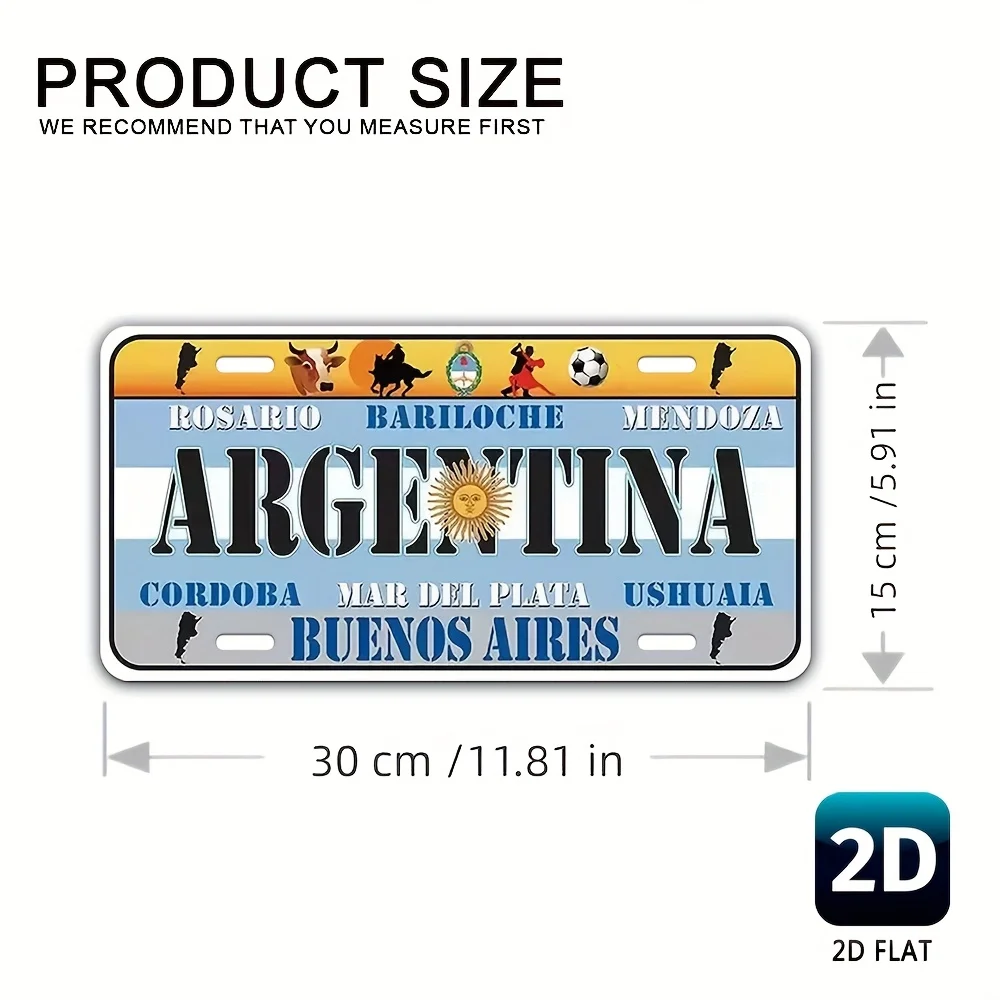 Aluminum License Plate Wall Sign - Argentina-Themed Retro Metal Art , High Quality Garage Decor with National Symbols, No Elect