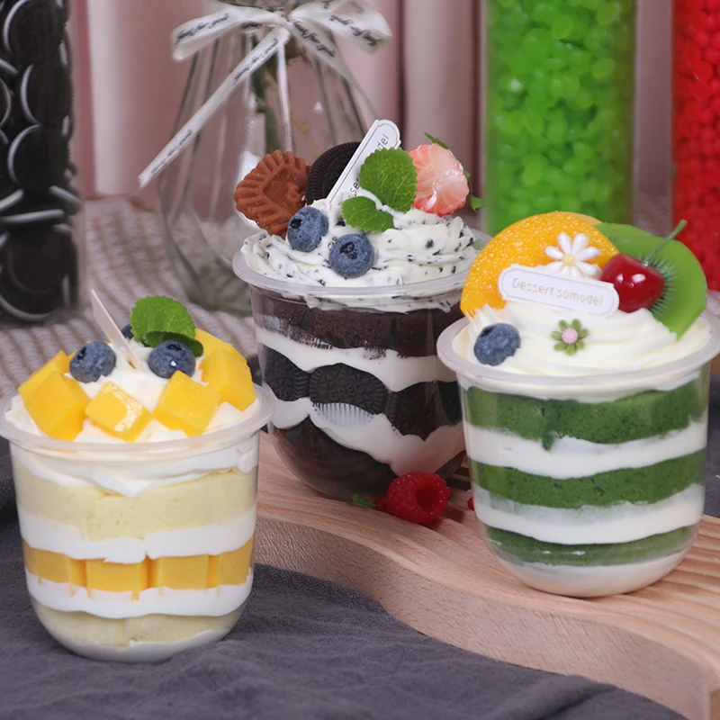 Simulation Fruit Cream Pudding Cake Fake Mousse Cup Ornaments Dessert Table Window Display Model