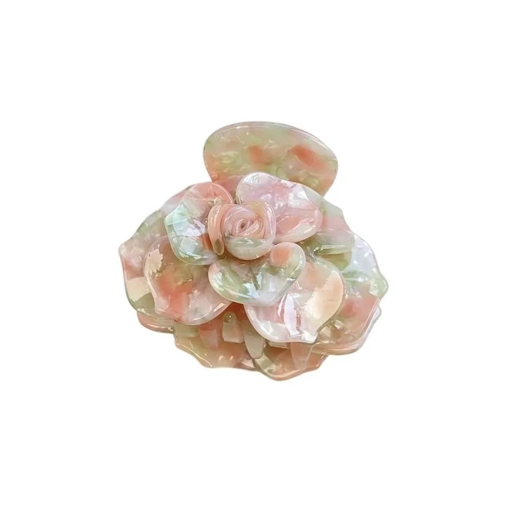 

Elegant Camellia Hair Claw Gradient Color Creative Flower Shark Clip Korean Style Headwear Acetic Acid Hair Claw Daily