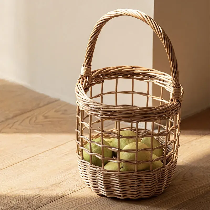 

Willow rattan flower fruit storage hand-held Ginger garlic retro spring tour woven hanging basket Kitchen basket wall shelf