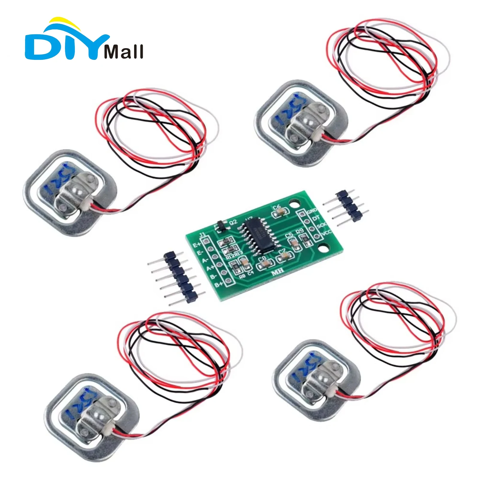 4pcs Load Cell 50kg Weight Sensor Strain Half-bridge Strain Gauge Body Scale + HX711 AD Amplifier Module