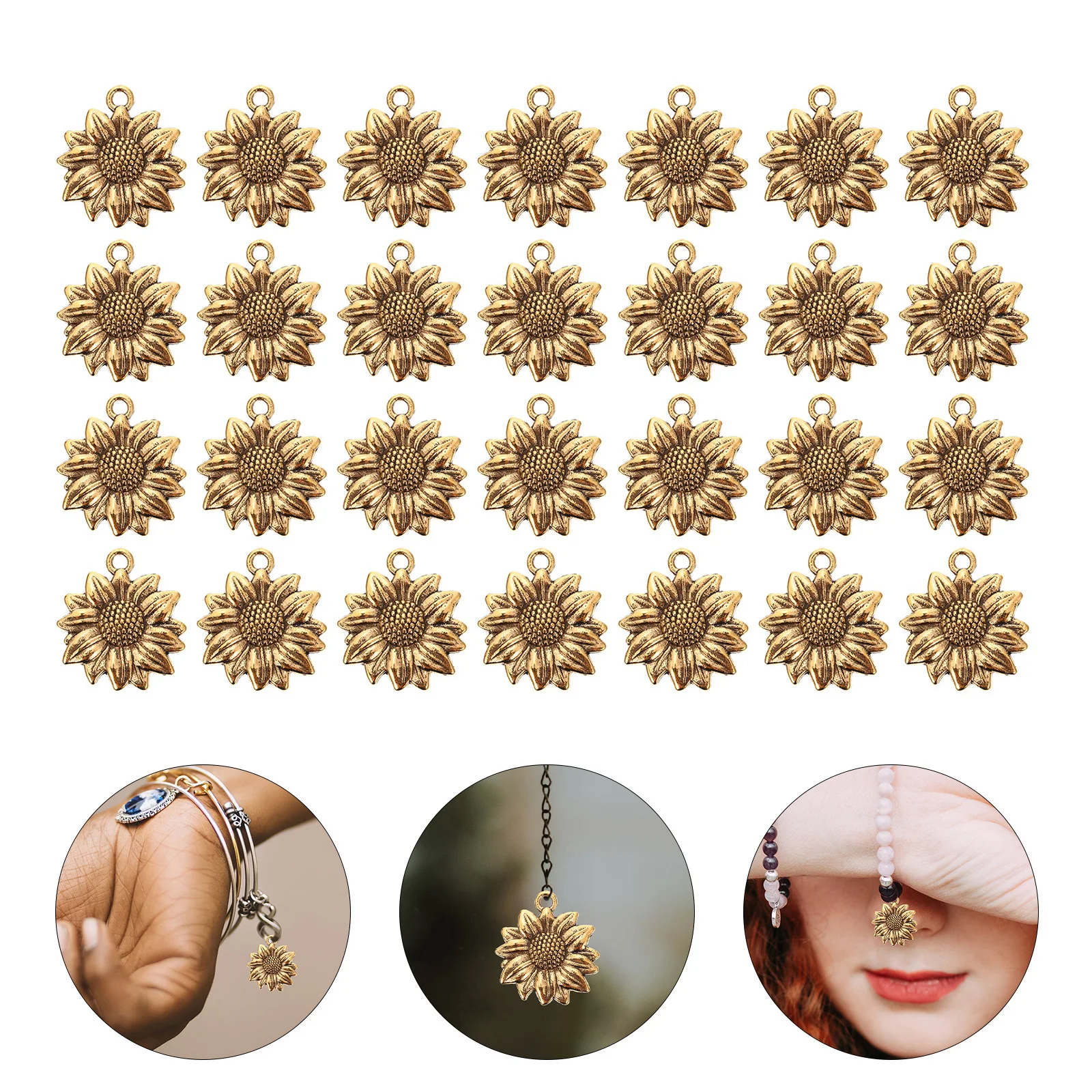 

100 шт., подвески в форме подсолнуха из сплава, универсальный кулон «сделай сам», подсолнух, металлические аксессуары для рукоделия, металлический шарм