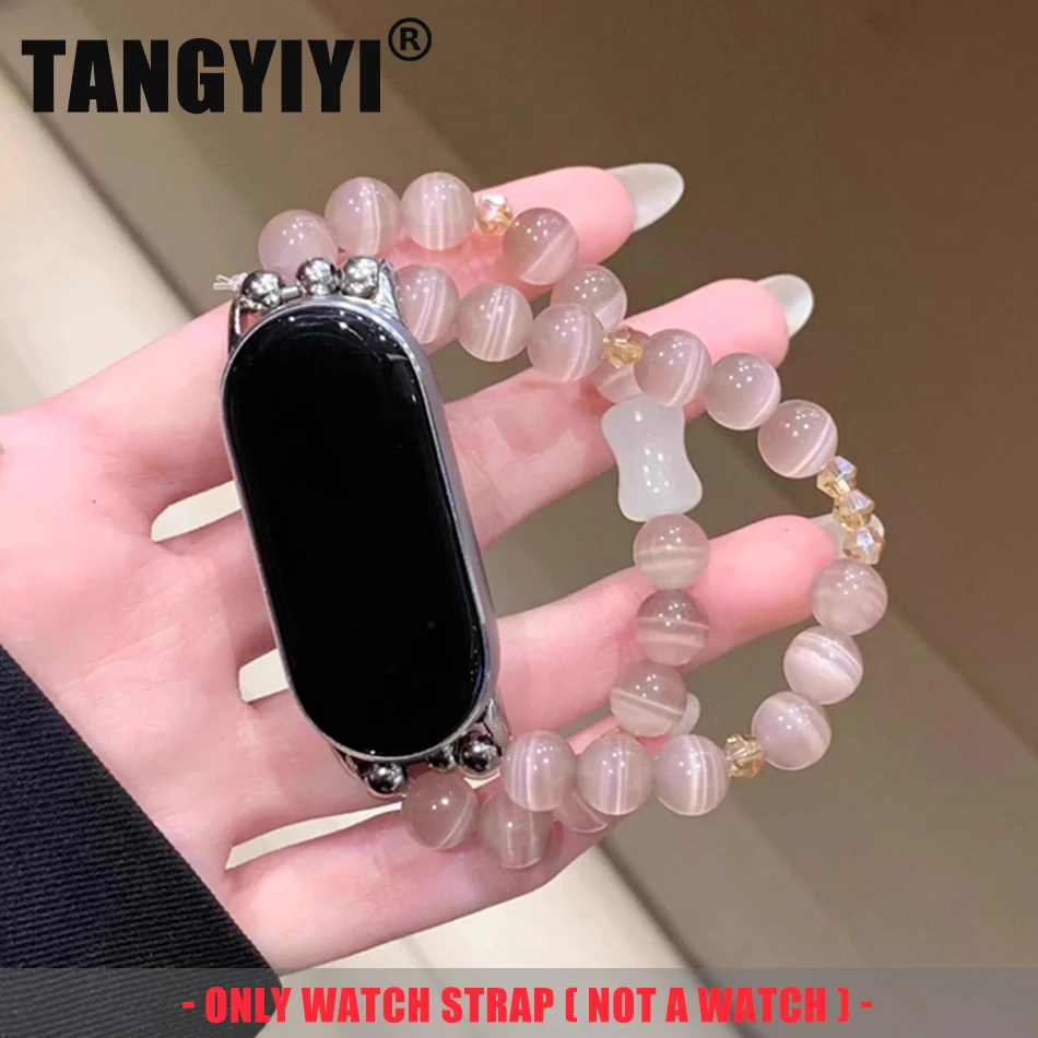 

Модный ремешок с кристаллами и исцеляющим опаловым камнем для Xiaomi Mi Band 10 9 8 Miband 9Pro 8 Pro, эластичный браслет, ремешок для часов