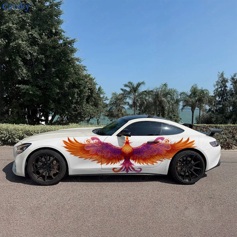2pcs Fire Plumage Lucky Bird Car Side Wraps, Self-Adhesive PVC Waterproof & Scratch-Resistant Stickers, Car Accessory Gift