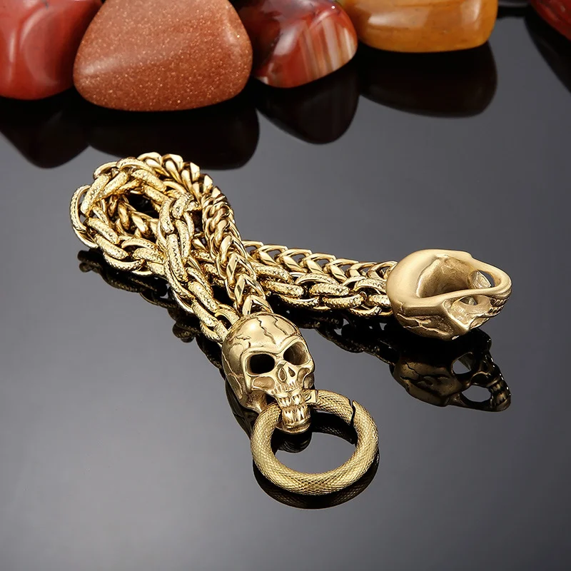 Fongten Black Skull Men's Stainless Steel Bracelet Hip Hop Rock Comic Exhibition Accessories Fashion Jewelry Birthday Gifts
