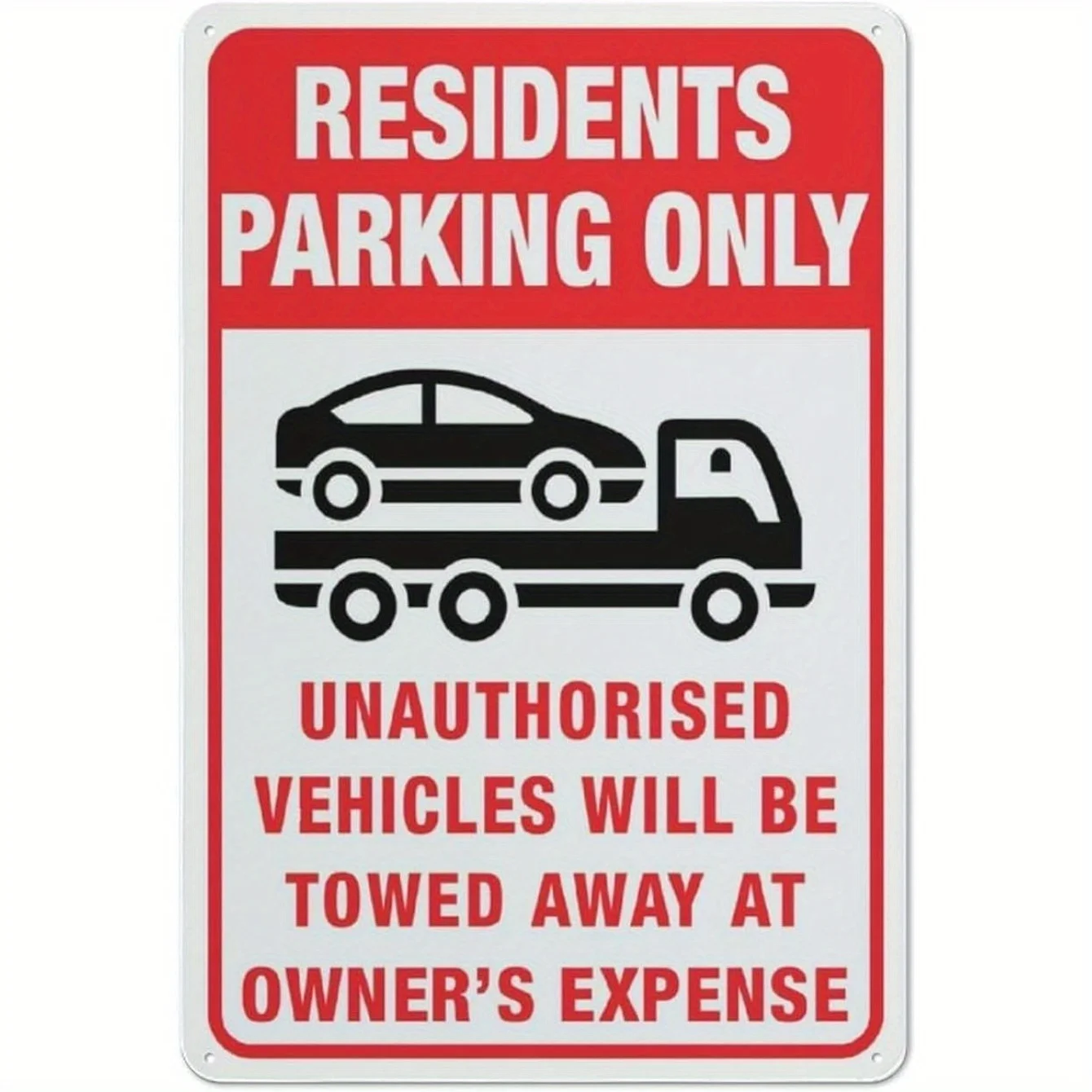 2D Flat 1pc 8x12 Inch Metal Sign with Residents Parking Only Towing Warning for Residential Neighborhood Property Decor