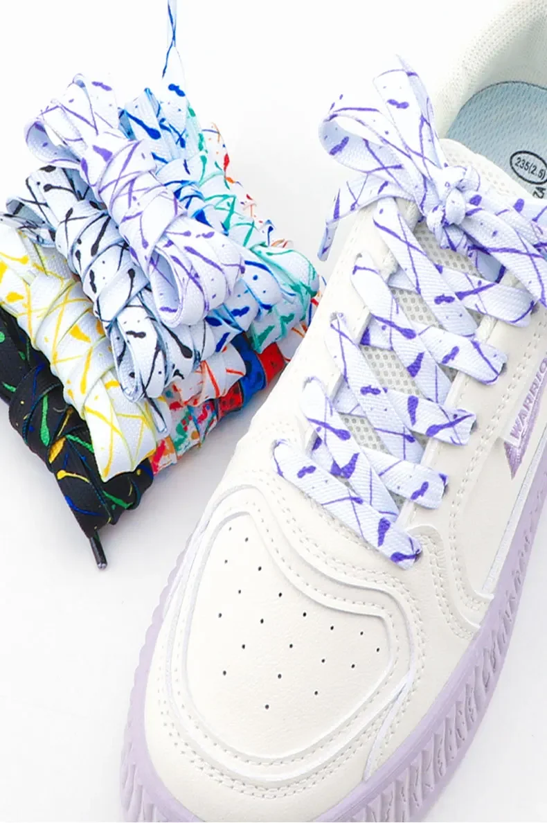 Flat Splash Ink Shoelaces for Sneakers Canvas Casual Tennis Shoes Shoelace Colorful Shoe Laces for Women Men 120/140/160CM