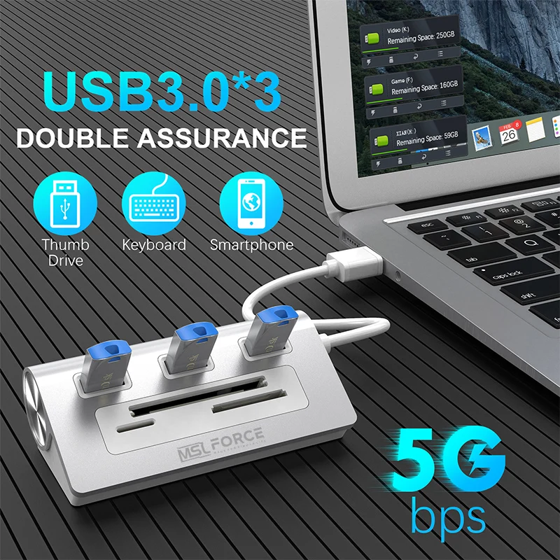 MSL USB C HUB 4 7USB Typ C Zu USB 3,0 Hub Splitter CF Kartenleser Für MacBook Pro iPad pro Samsung Galaxy Note10 S10 USB 2,0 Hub