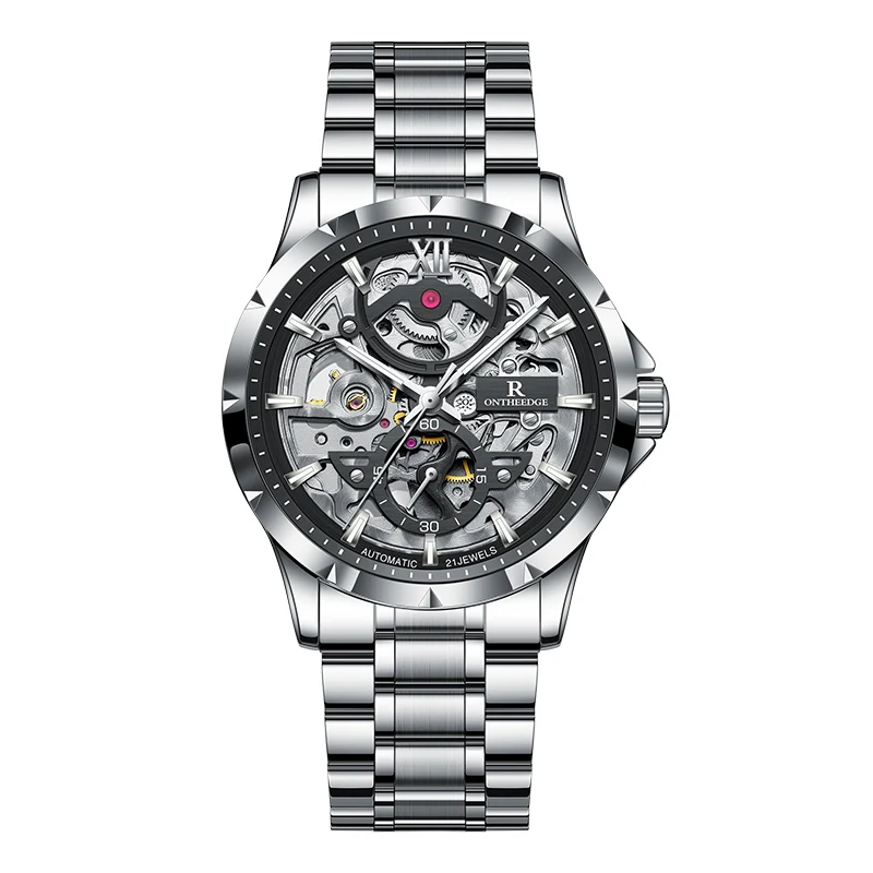 새로운 할로우 스켈레톤 남자 기계식 손목 시계 패션 비즈니스 시계 남자 캐주얼 스포츠 방수 자동 시계 남성용