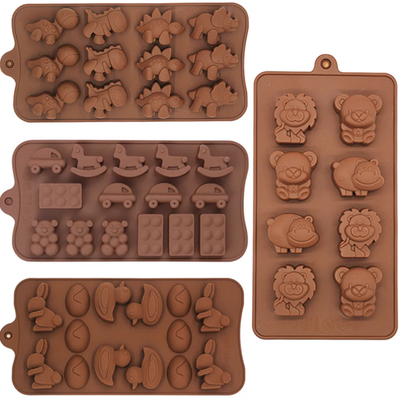 Animal Chocolate Mold Dinosaur Cartoon Silicone Mold Hippo Bear Trojan horse Suitable for Candy Ice Cube Pastry Baking Tools