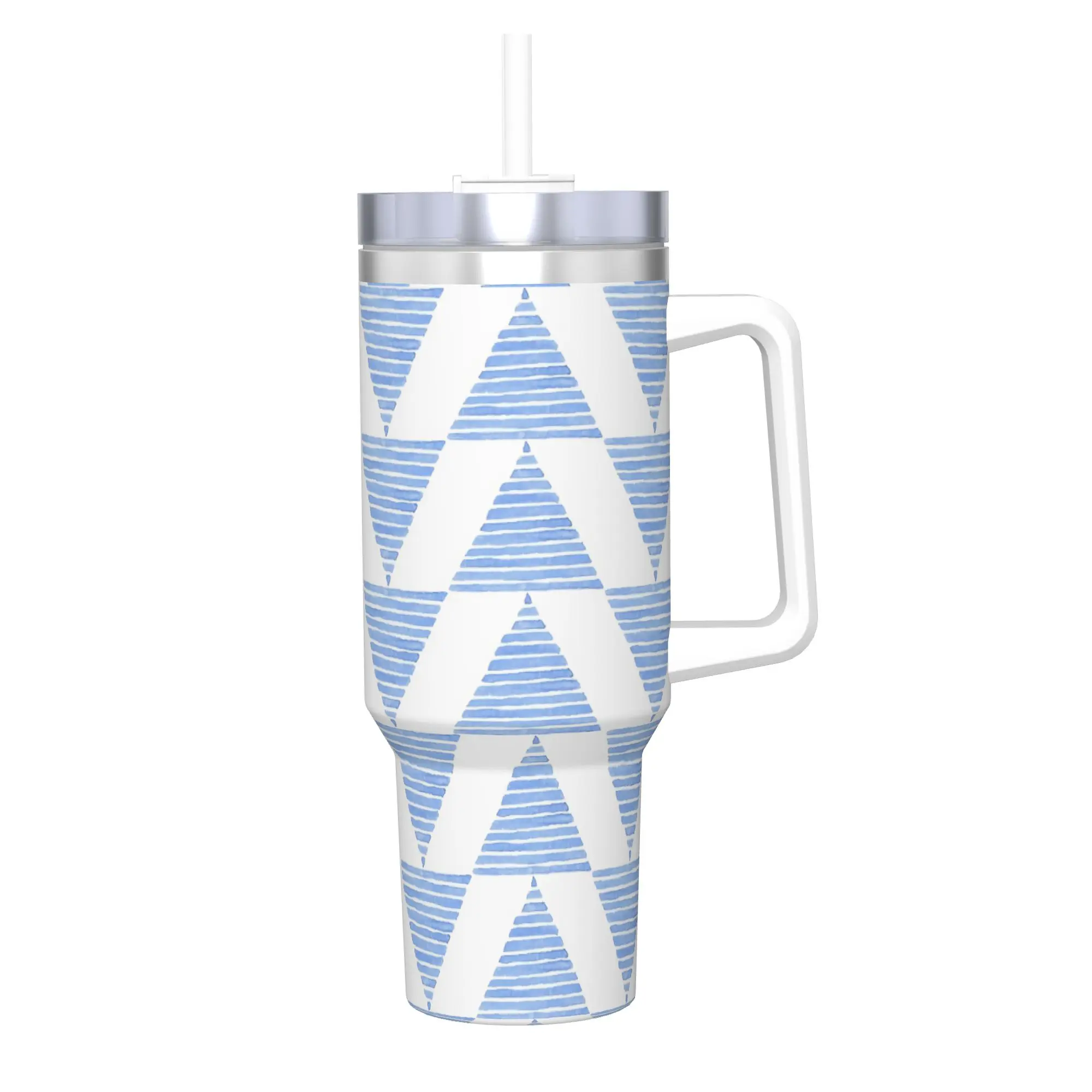 Triangle Mirror in Blue Tumbler Vacuum Insulated Geometric Ink Blue Thermal Cup Stainless Steel School Mugs Spill Proof, 40oz