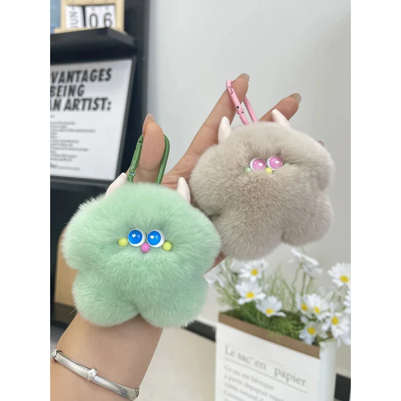 Rex Rabbit Fur Keychain Women Bag Charms Car Key Chain Pendant Decoration Jewelry Bags Hangings Accessories Gifts Doll Keyring