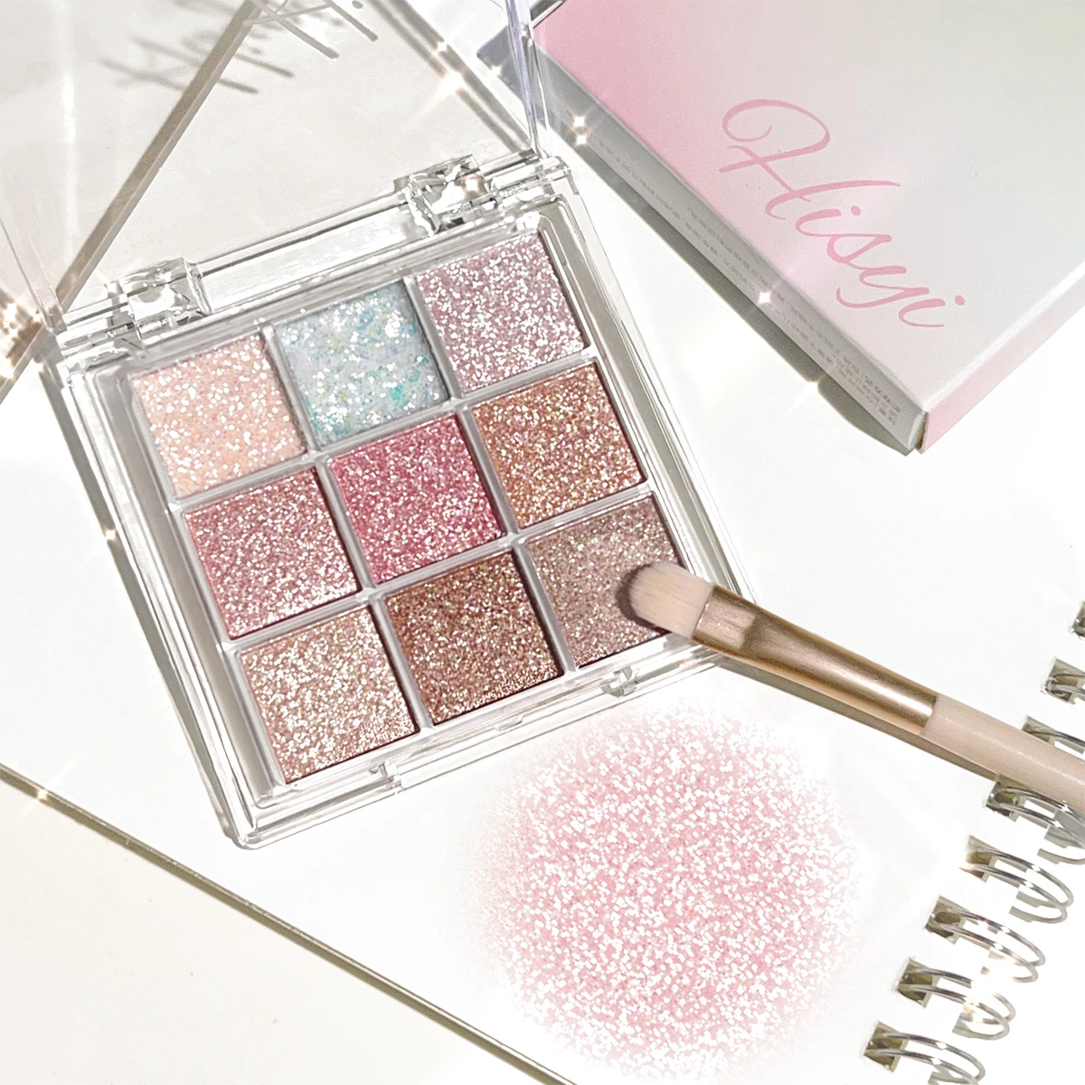 Nine-Color Eyeshadow Palette with Pearl, Fine Sparkle, Layerable Shimmer, Bright Glitter, and Vibrant Colors