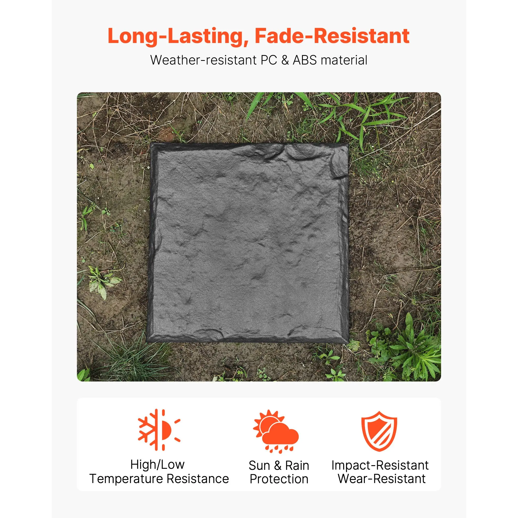 Garden Stepping Stones, 4Pcs 15.5 x 15.5 in, Decorative with Stakes, Weather-Resistant Plastic Pathway Pavers, Smooth Surface