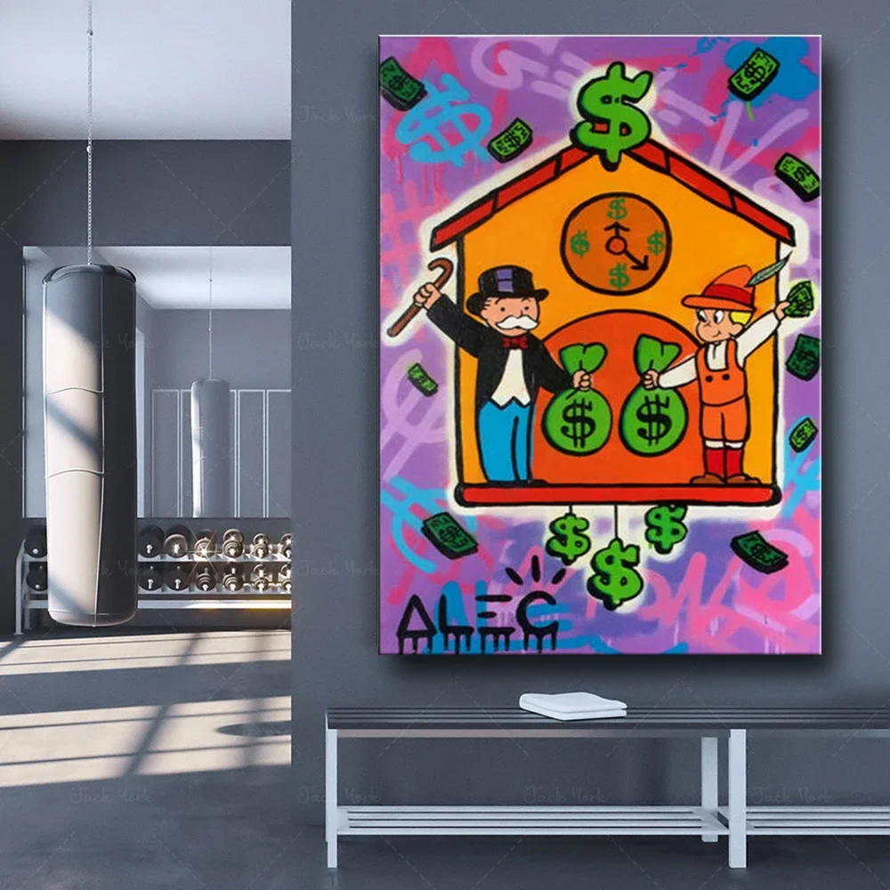 Canvas Painting Abstract Poster Alec Monopoly Richie on Clock Box Wall Art Home Decor Prints Modular Pictures For Bedroom Frame