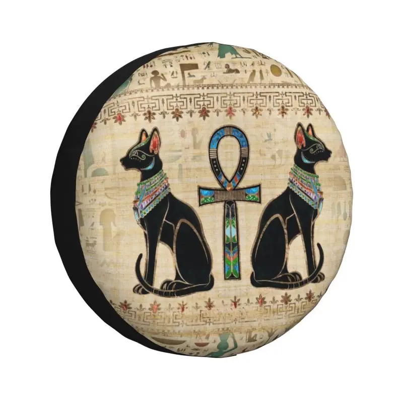 Egyptian Cats And Ankh Cross Spare Tire Cover for Jeep Honda Ancient Egypt SUV RV Trailer Car Wheel Protectors Accessories