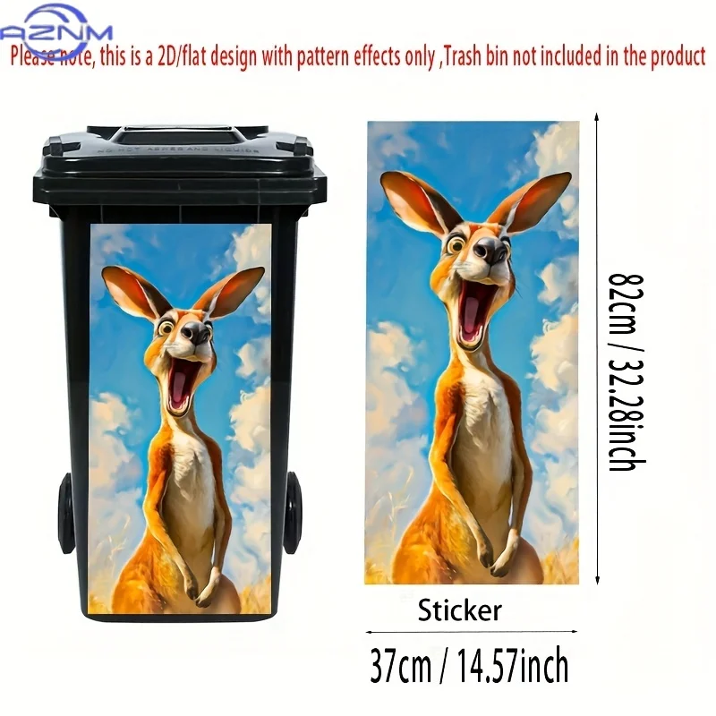Cartoon Kangaroo Self-Adhesive Dustbin Stickers, PVC Trash Can Decorative Stickers, Wheelie Bin Stickers,  Suitable for Garden view 3