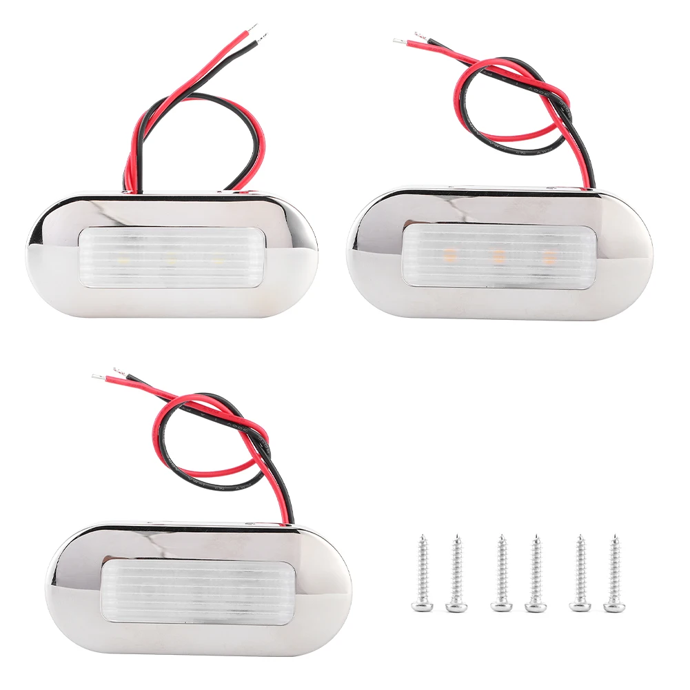 أضواء RV LED، 12V DC LED الممشى ضوء لافت للانتباه شكل بيضاوي 3 حبات مصباح مستديرة متفاوتة الأحجام IP67 مقاوم للماء للقوارب البحرية RV