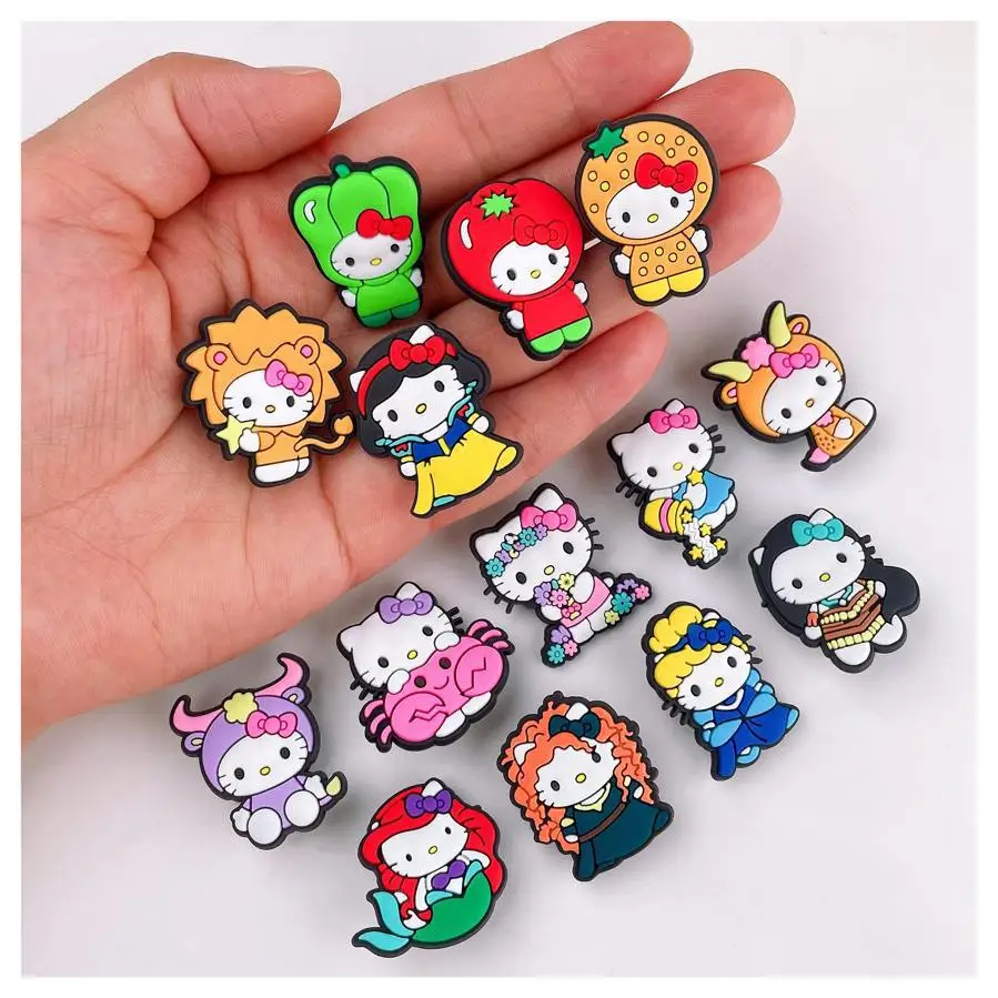 30-100pcs Cute Hello Kitty ​for Shoe Charms PVC Shoe Accessories for Classic Clog Shoe Decoration Fit Wristband Kids Gifts