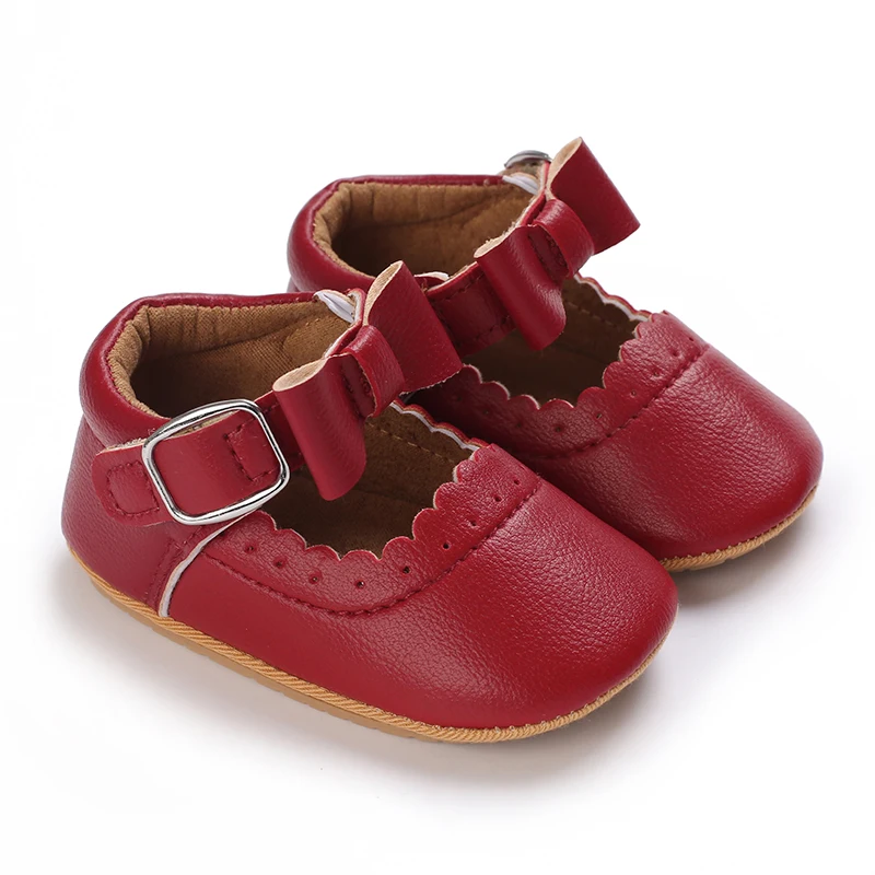 Lente En Herfst Nieuw Pasgeboren Meisje Baby Anti Slip Wandelschoenen, Meisje Baby Rode Comfortabele Rubberen Zool Strik Schoenen Wandelschoenen