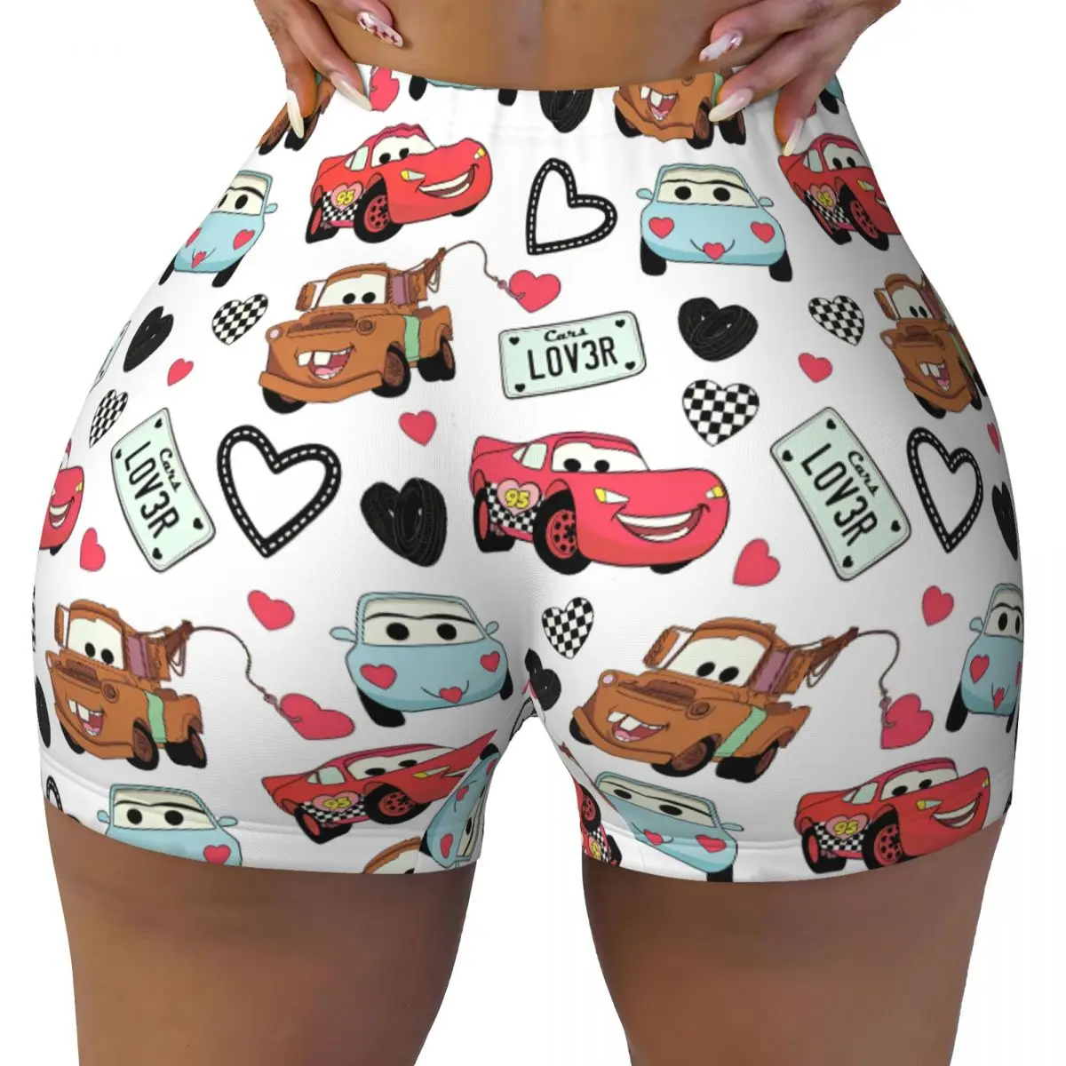 

Женские шорты для тренировок Cars Lightning McQueen, бесшовные шорты для подтяжки ягодиц, спортивные байкерские шорты для йоги, тренажерного зала