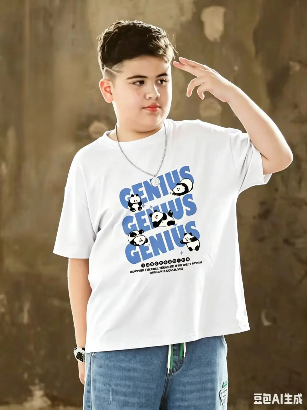 2026 Summer T-shirt 100% cotton, panda pattern, loose fit for children, short-sleeved casual top, suitable for teenagers to wear