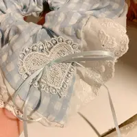 Ladies Hair Tie Blue Plaid Bow Lace Square Scarf Headband Korean Women's Oversized Hair Accessories Sweet Style Cute Scrunchies - Image 2