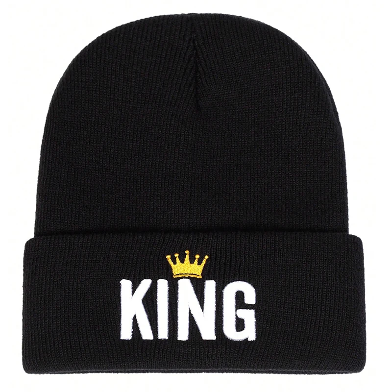 Unisex Crown KING Embroidery Beanies Autumn Winter Warm Hat Hip Cap Beanie Hat Caps for Women Men