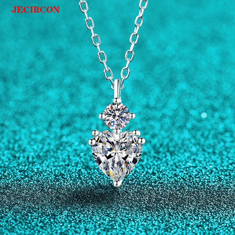 

JECIRCON S925 стерлингового серебра муассанит ожерелье для женщин кулон в форме сердца сверкающий нежный сладкий милый роскошные ювелирные изделия