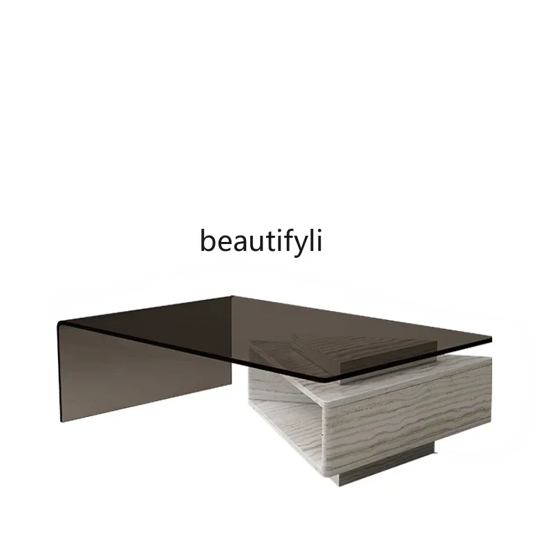 

New Arrivals Marble Coffee Table Italian Style Light Luxury Minimalist Small Apartment Living Room Glass Creative Rectangle Retr