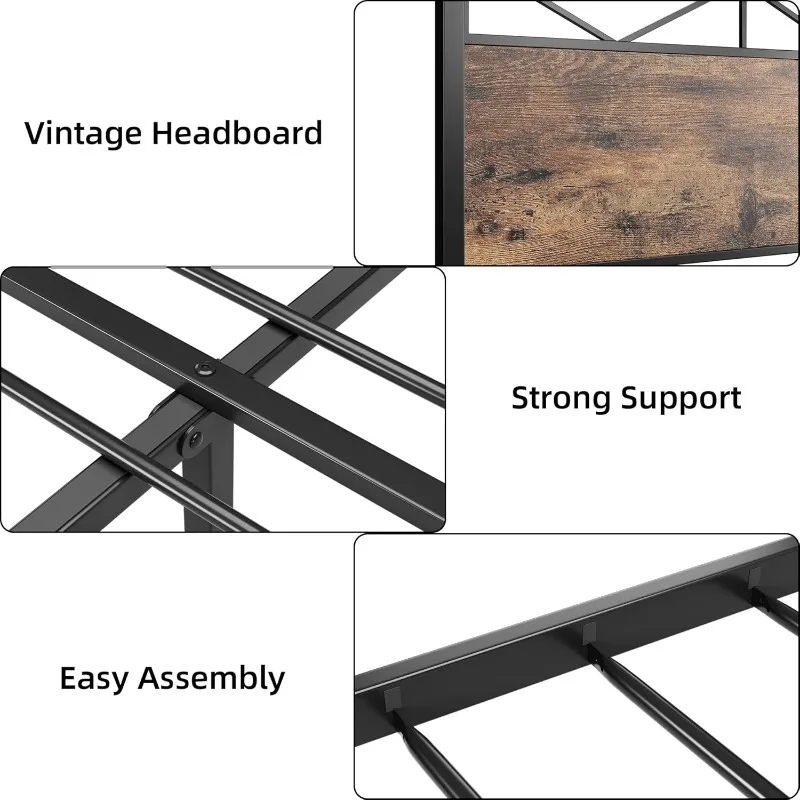 Metal Bed Frame with Headboard, King Size Bed Frame, Modern Industrial Bed Frame with Footboard, Heavy Duty 12 Metal Slat