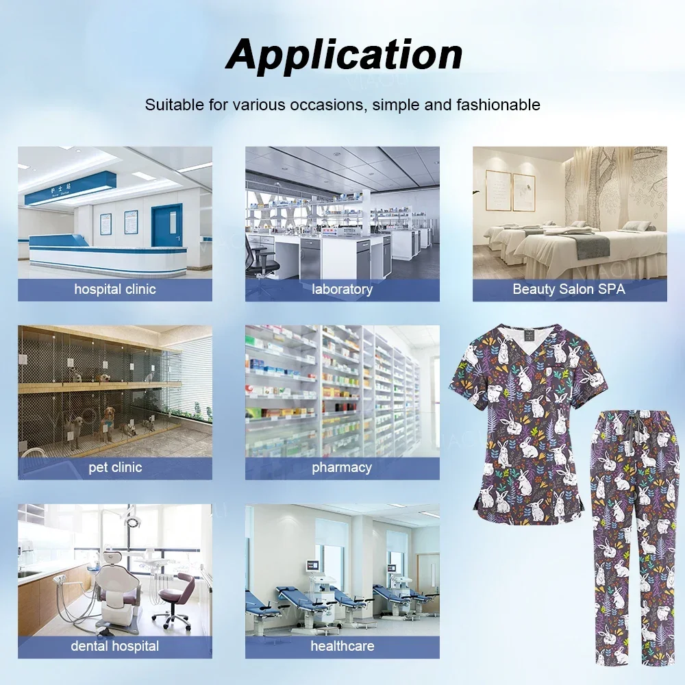 Wholesale Surgical Uniforms Woman Doctor Nurse Work Clothes Printed Scrub Set Men Soft Nursing Articles Pet Grooming Spa Uniform