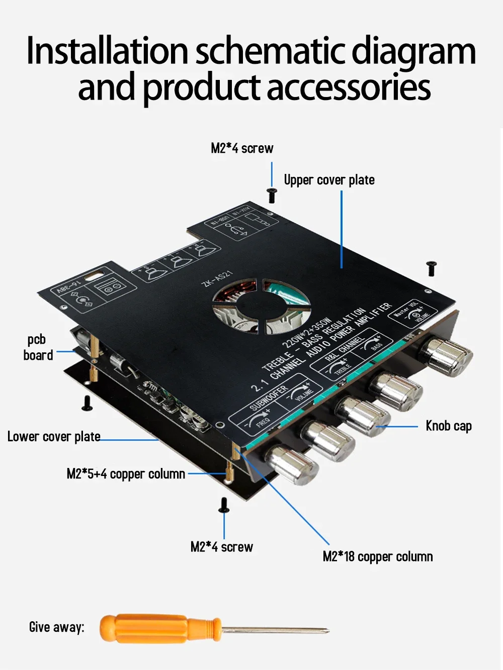 ZK-AS21 220W*2+350W 2.1 Bluetooth Power Amplifier Board with TPA3255 Chip 18V-36V Bluetooth Speaker Audio Amplifier Module