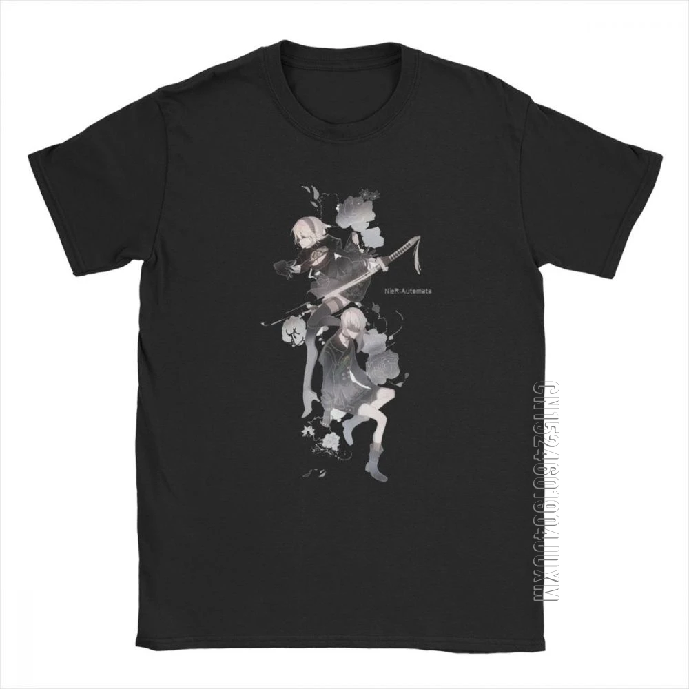 Nier Automata T-Shirts For Men 100% Cotton Funny T-Shirt Round Neck YoRHa 2B Game Tee Shirt Short Sleeve Tops Summer