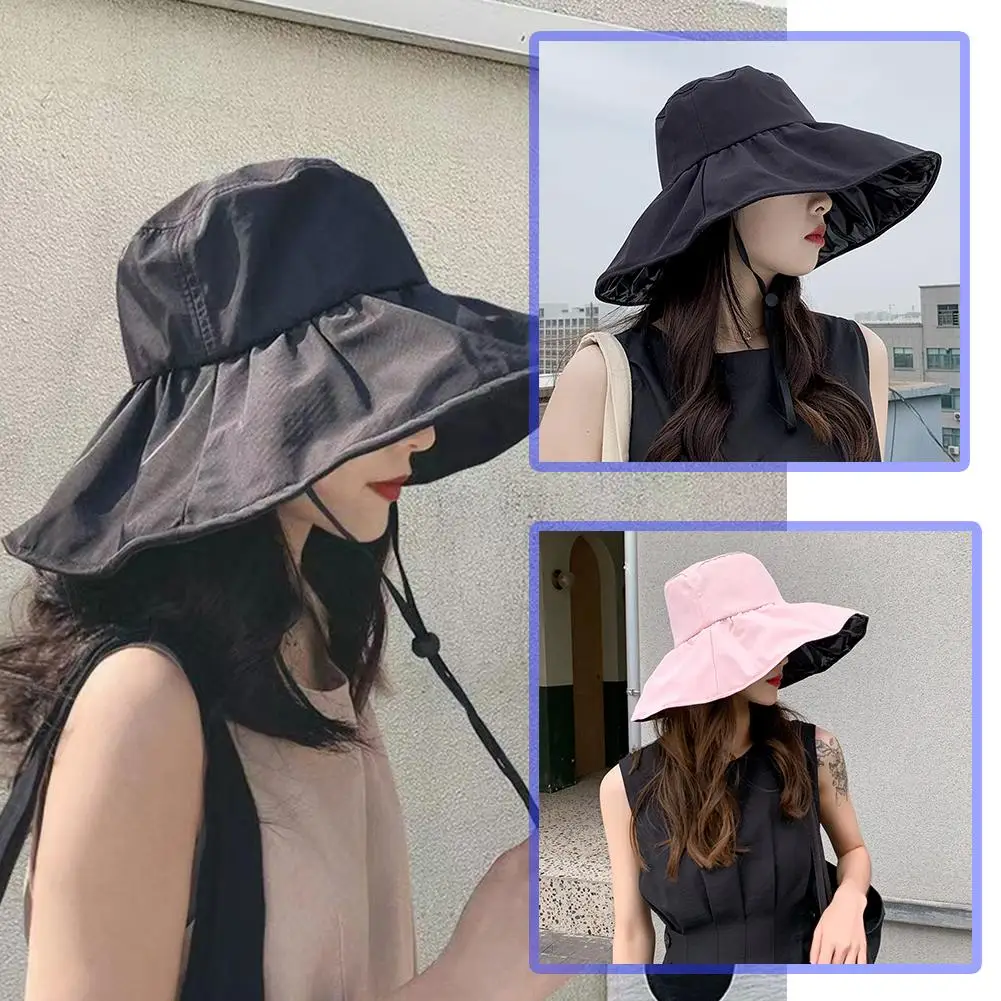 

Wide Brim Hat Women Anti-uv Hiking Fisherman Cap Breathable Hat Summer Fold Bucekt Solid Beach Cotton Pr W4c4