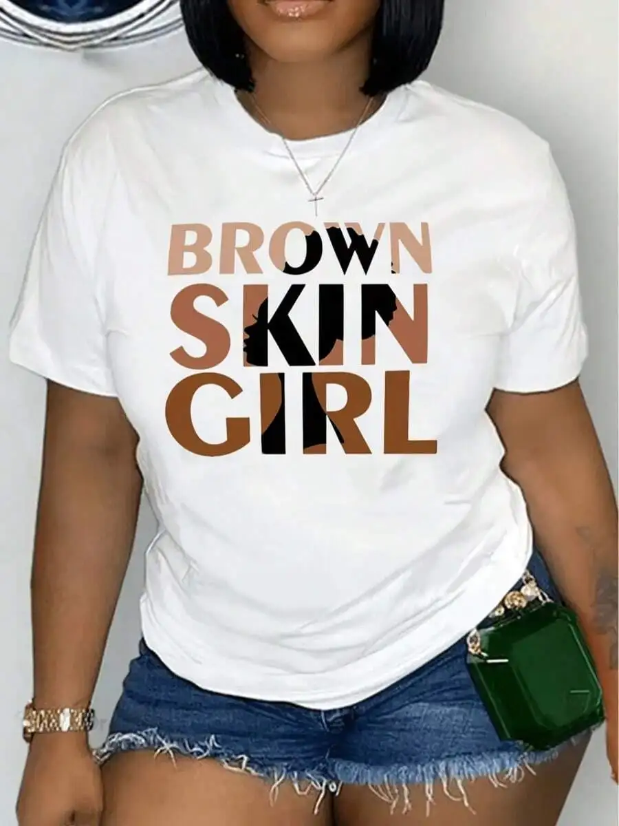 

Brown Skin Girl Graphic Tee Women Casual Crew Neck Short Sleeve T-Shirt