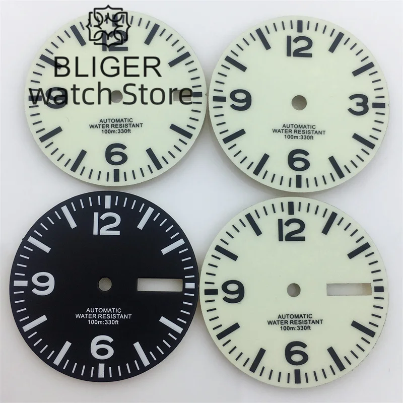 BLIGER 29mm Dial Black White Dial Full Luminous Dial Suitable For NH34 NH35 NH36 ETA 2824 2836 PT5000 Miyota DG Series Movement