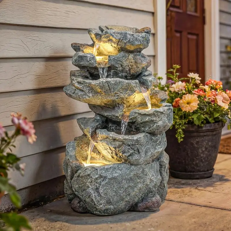 33x27x53cm - Gartenbrunnen für draußen - Mini-Kunststein-Wasserfall - Harz mit natürlicher Textur - Ideal für Hinterhof, Rasen, Garten, Terrasse, Innendekoration - Zen-Garten-Feature