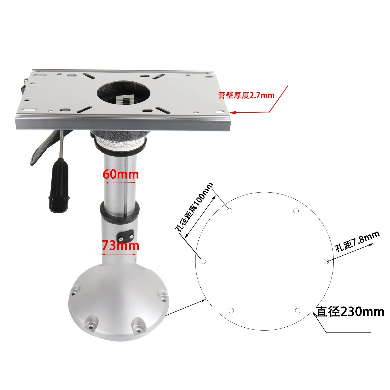 Customizable Marine Aluminium Alloy Boat Seat Pedestal Stand Base Adjustable  Slide
