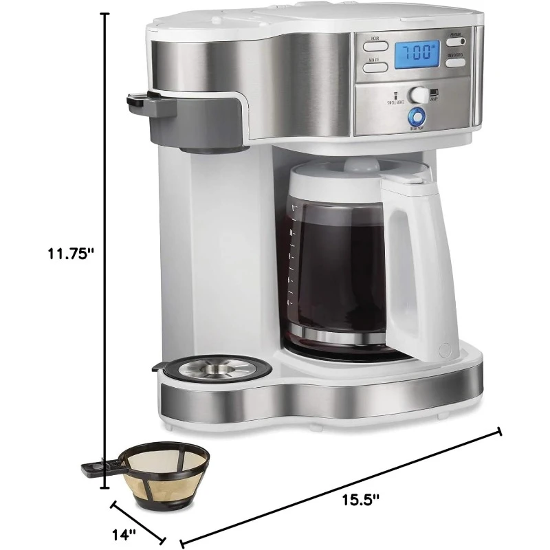 Cafetera de goteo programable de 2 vías y 12 tazas, máquina de Servicio Individual, jarra de vidrio, pausa automática y vertido, negro (49980R)