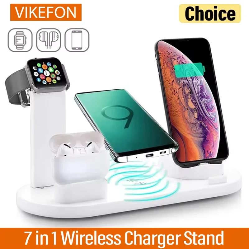 

Беспроводная зарядная станция 7-в-1 для iPhone 17-12 Pro Max, Apple Watch, AirPods Pro, iWatch 8 – быстрая зарядка