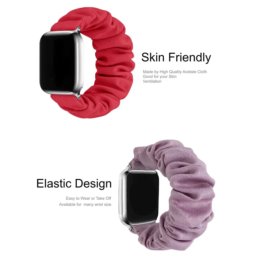 Elastic Scrunchie Strap For Apple Watch Ultra 49mm 46 42 45 41 38 44 40mm Solo Loop Bracelet For iWatch series 10 9 8 7 se 6 5 4 image 6