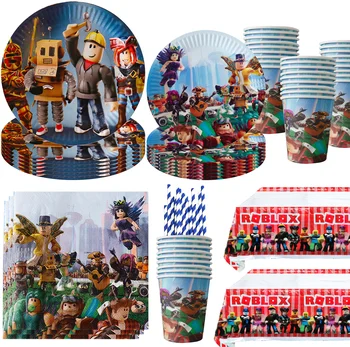 Hot Roblox Birthday Party Decor บอลลูนเกม Disposable Tableware ฉากหลังสําหรับเด็ก Boy Party Supplies ของเล่นอาบน้ําเด็กของขวัญ