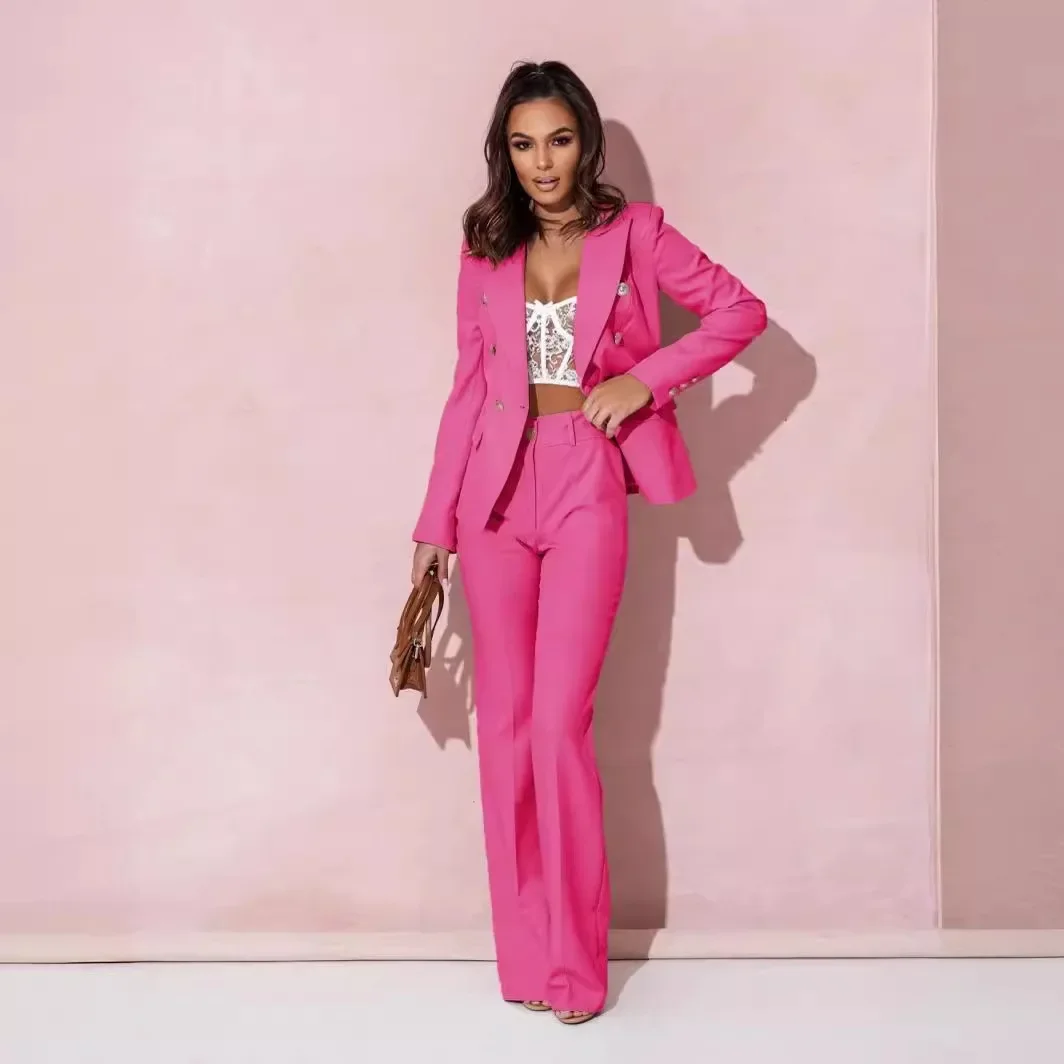 

European American Professional Ladies Double-breasted Elegant Demeanor Suit Business Banquet Party Hosting Gown Two-piece Set