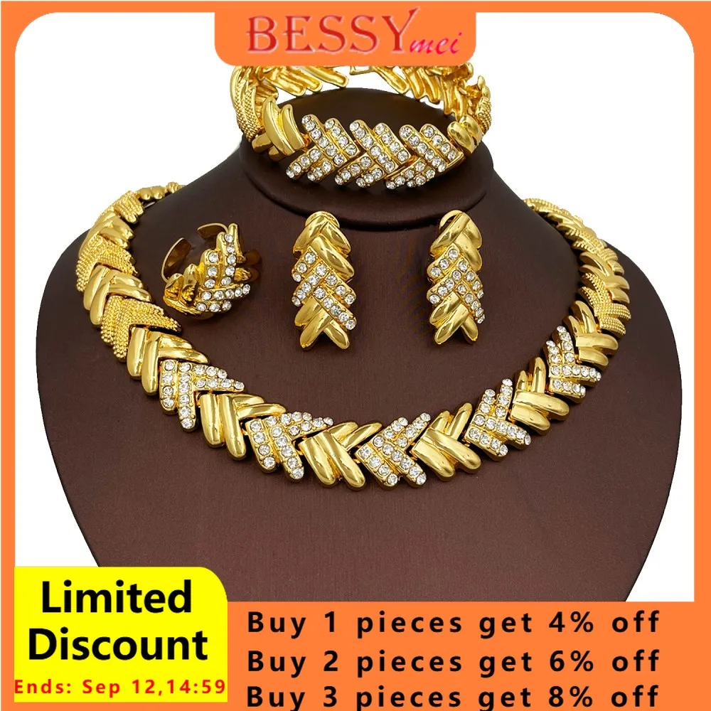 

Luxury Crystal Jewelry Set Gold Plated Classic Choker Necklace Bracelet Horse Eye Earring Ring Italy Wedding Gift 2025 New