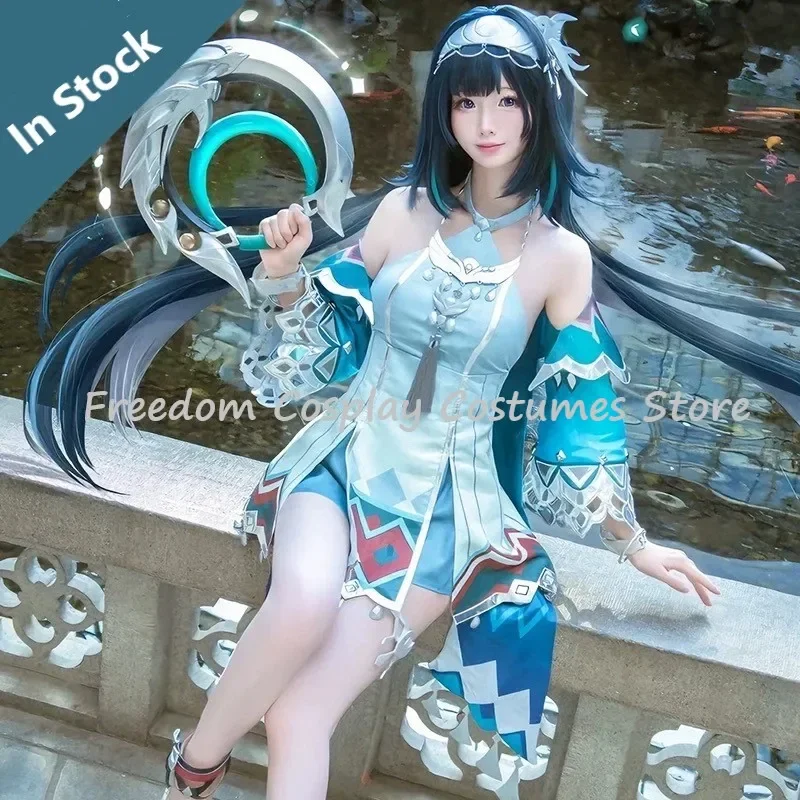 En Stock disfraz de Cosplay Lan Yan 2025 nuevo Genshin Impact Lanyan peluca vestido sombreros pendientes niñas traje de fiesta de Halloween
