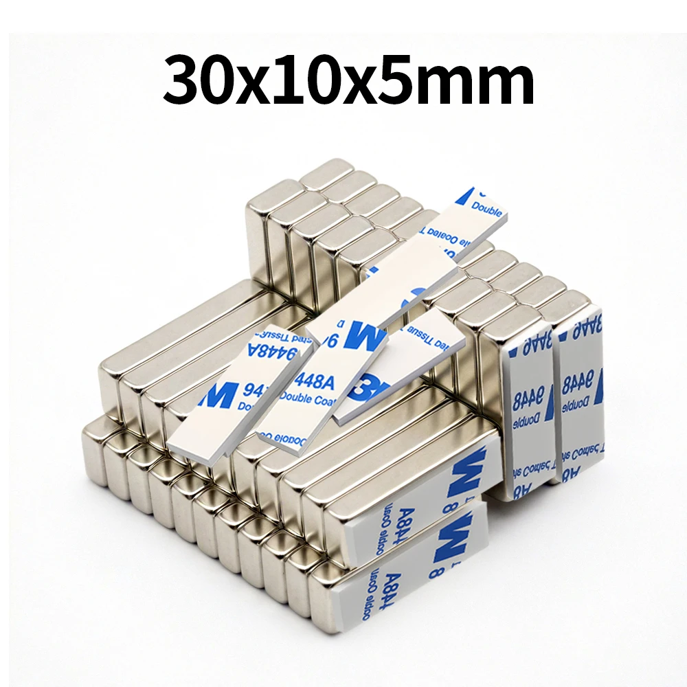 30x10x5mm Super Powerful Magnet Neodymium With double-sided adhesive Magnet Block NdfeB N35 Strong Permanent Magnetic imanes