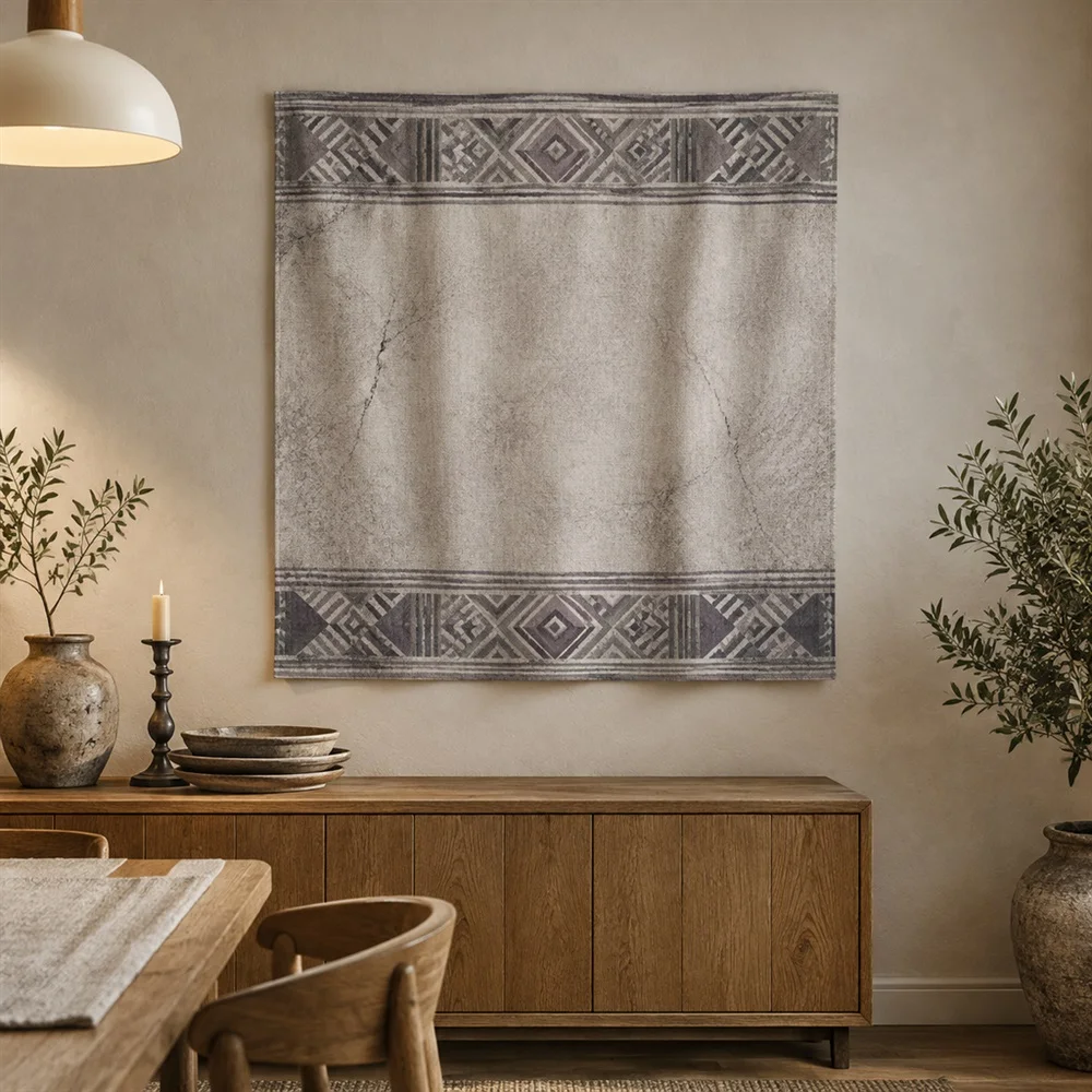 VIKAMA Ceramic Carved Pattern Twin Bands Tapestry Wall Hanging, Wabi Sabi Wall Decor Tapestries for Living Room Bedroom Office