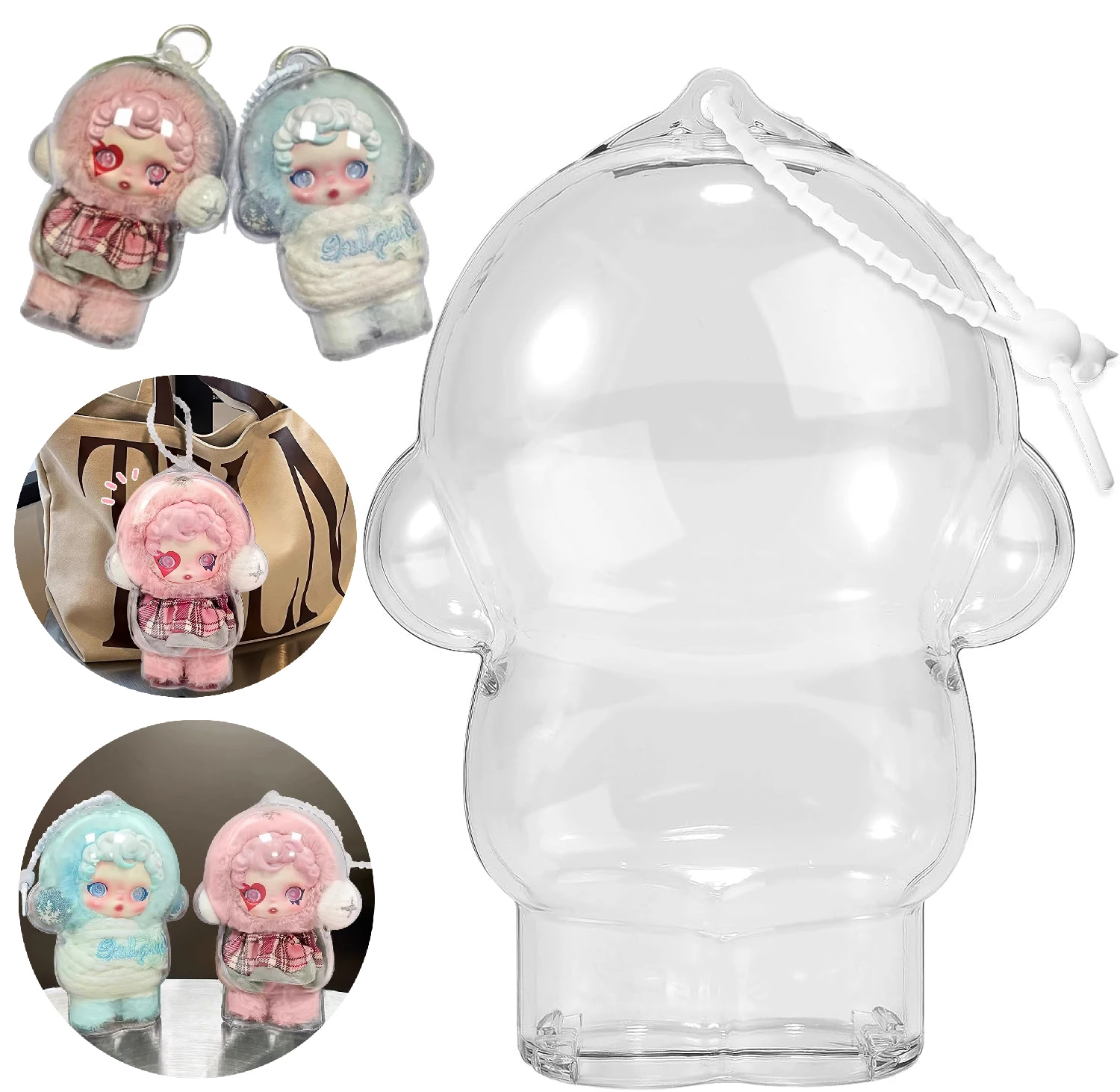 Protective Case for SP SkullPanda doll Transparent Portable Organizer Storage Case Dust Protective Cover with Silicone Strap